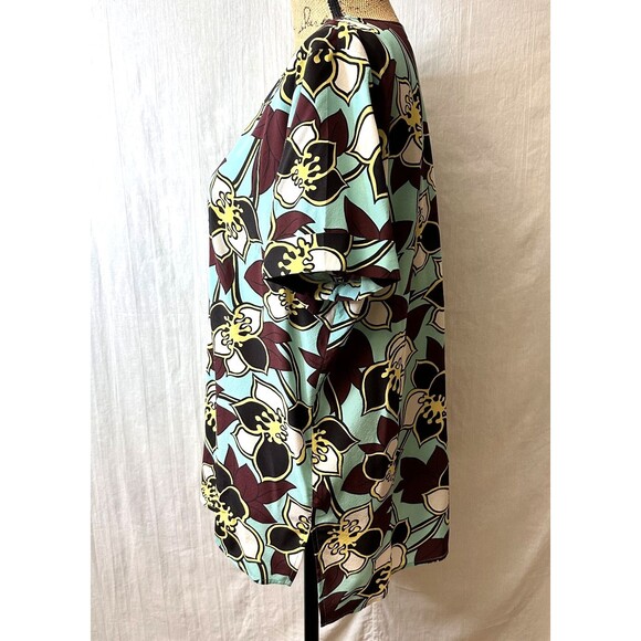 P.A.R.O.S.H. Women Blue Brown Floral Silk Crew Neck Short Sleeve Blouse Top Sz L - Picture 5 of 14